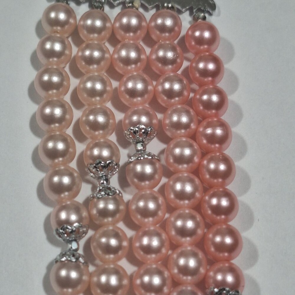 Vintage Japan 5 Strand Multi Pink Ombre Faux Pearl AB Crystal Necklace 15-18" - Picture 11 of 12